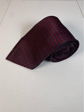 Valerio Garati Mens Pure Silk Necktie Burgundy Navy Blue Geometric Diamond 57"